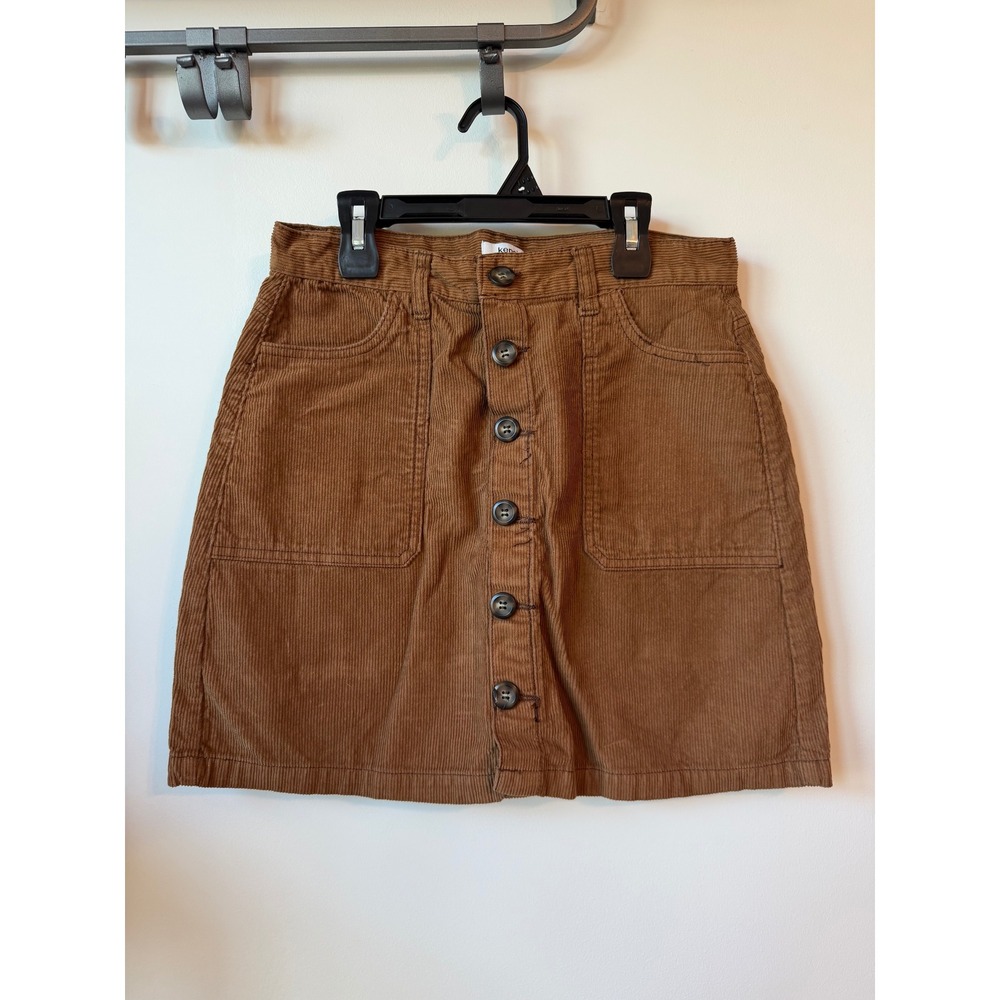Kensie Jeans Brown Corduroy Button Front Mini Skirt Size 6 28 Tobacco A-Line